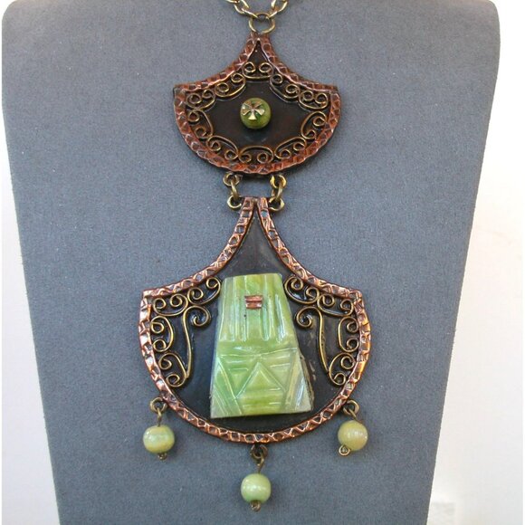 Jewelry - Vintage Mexican Aztec/Mayan Face Pendant Necklace